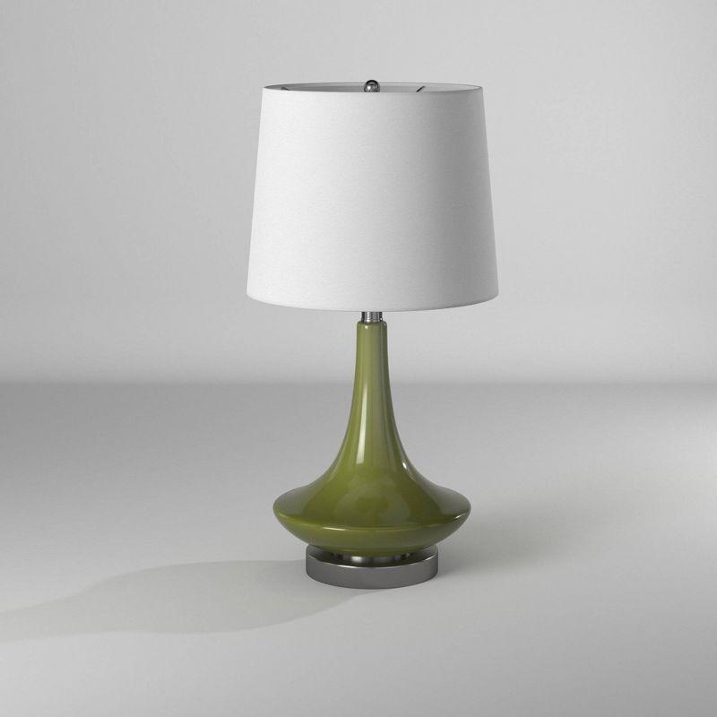 Table Lamp Green Finish with White Hardback Fabric Shade - StyleCraft: Mid-Century Modern, UL Listed, E26 Socket