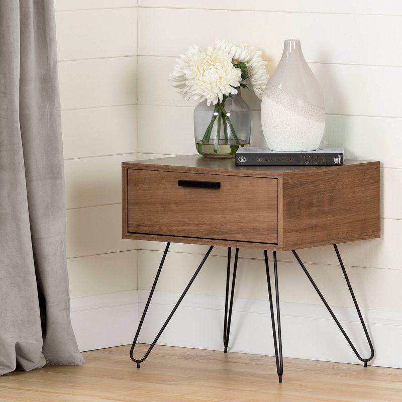 Vito End Table 1 Drawer Dark Wood - South Shore: Scandinavian Style, Mid-Century Hairpin Legs