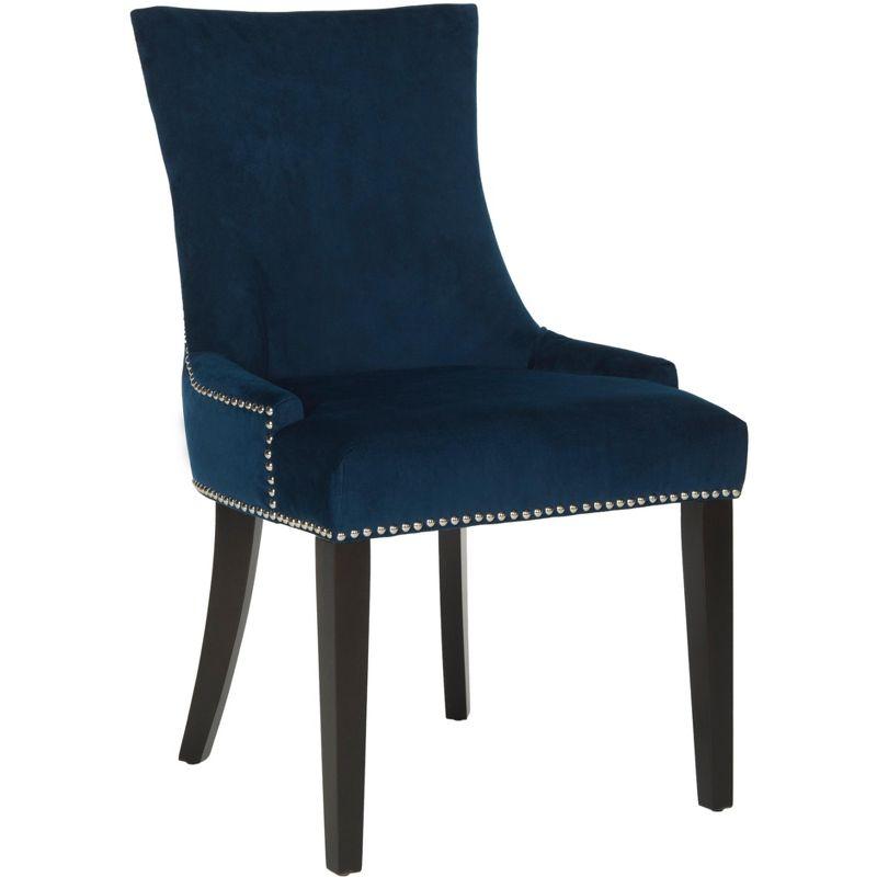 Elegant Sloped Arm Velvet Side Chair in Dark Navy - Set of 2