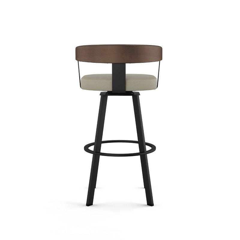 Amisco Lars Upholstered Barstool Greige/Black: Faux Leather, Steel Frame, 30" Fixed Height