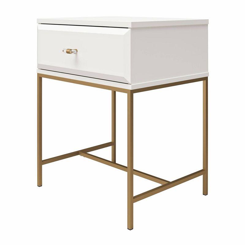 Effie White and Gold 1-Drawer Nightstand with Lucite Pull