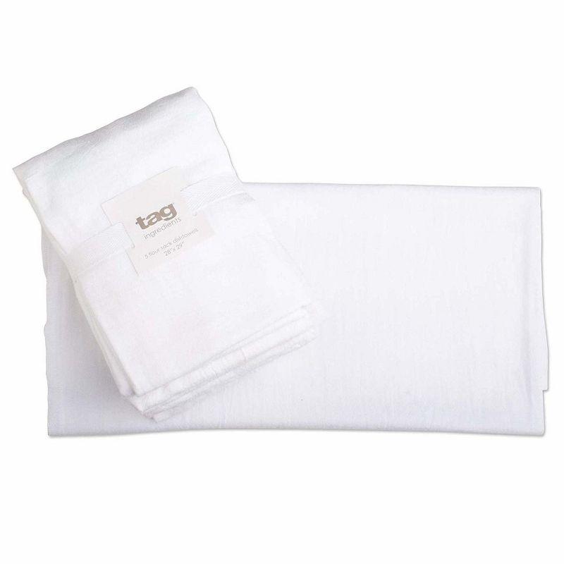 tagltd Set of 5 White Cotton Flour Sack Dishtowels for Kitchen, 28x29 inches, Machine Washable Everyday Kitchen Textiles