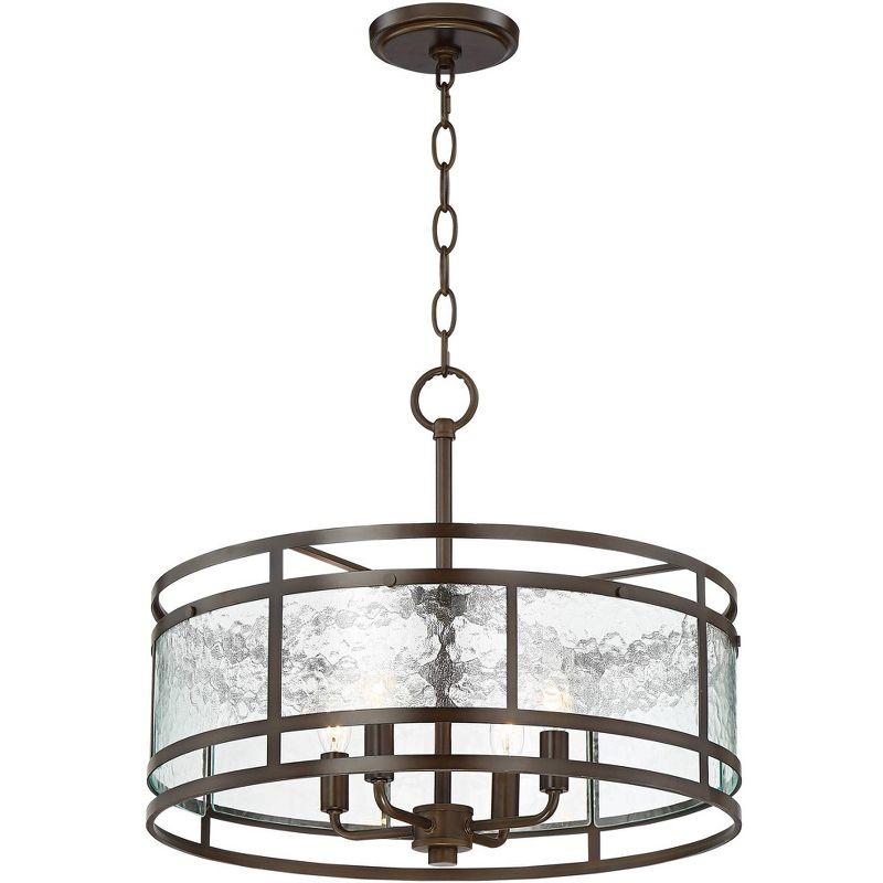 Franklin Iron Works Edinger Oil Rubbed Bronze Pendant Chandelier 20" Wide Rustic Clear Waterglass Textured Shade 4-Light Fixture for Dining Room House