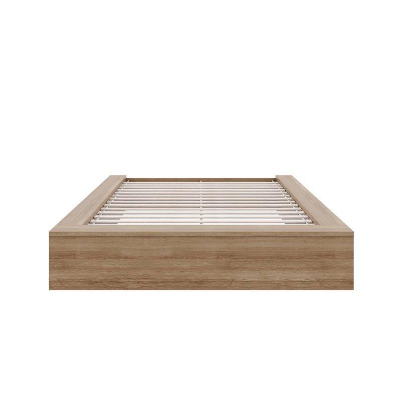 Nexera Full James Platform Bed Brown Oak: Modern Unupholstered Particle Board Frame, No Box Spring Needed