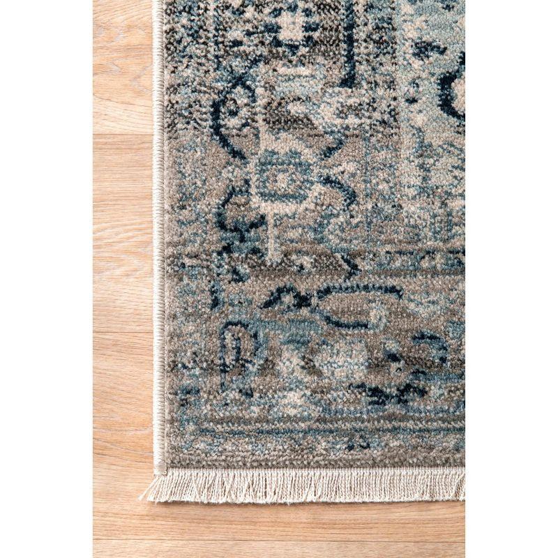 Edessa Dark Blue Medallion Fringe 5' x 7' Synthetic Area Rug