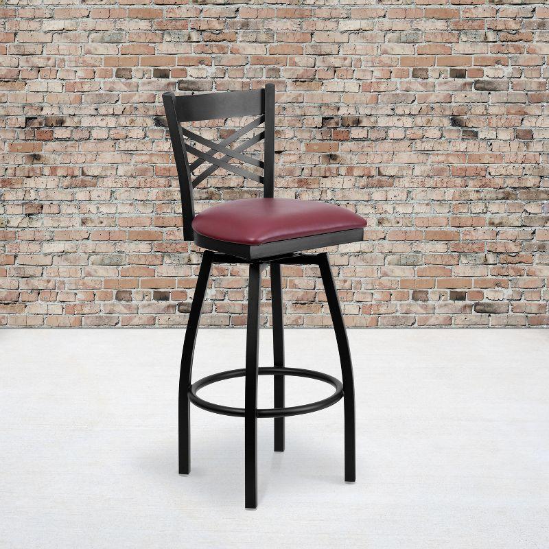 Burgundy Vinyl and Black Metal 'X' Back 44.5" Swivel Barstool