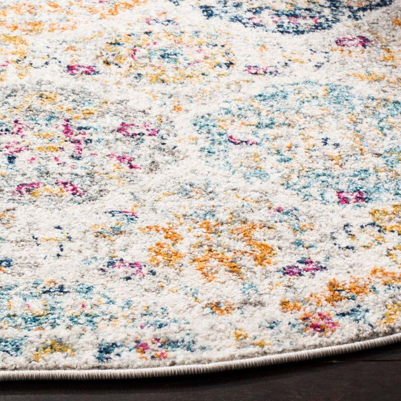 Blue and Multi-Color Round Cotton Synthetic Area Rug