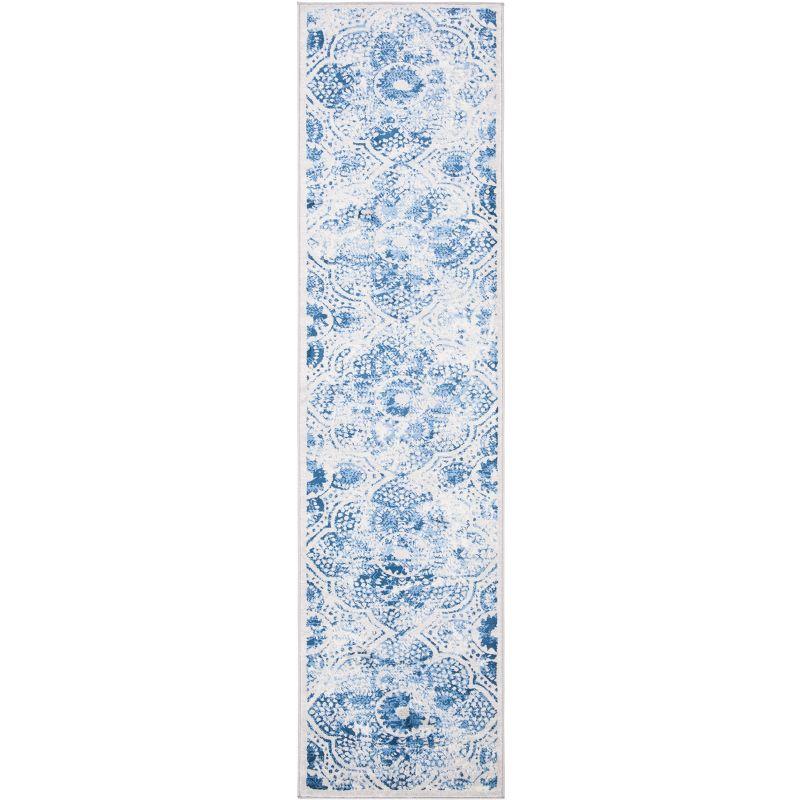 Martha Stewart Cream and Blue Floral Runner Rug