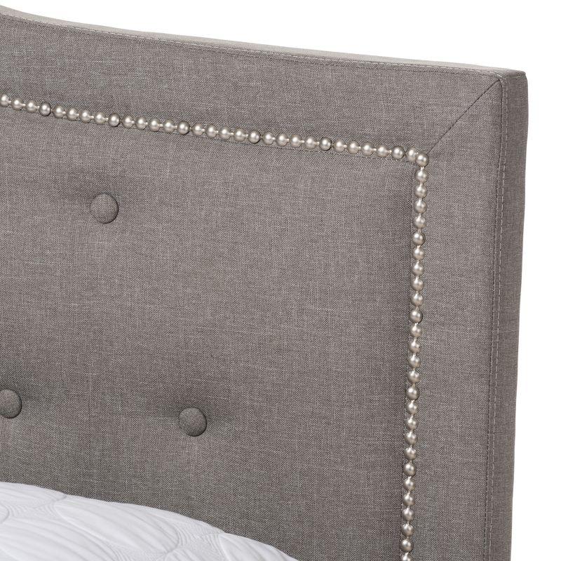 King Light Gray Tufted Upholstered Wood Frame Bed with Nailhead Trim