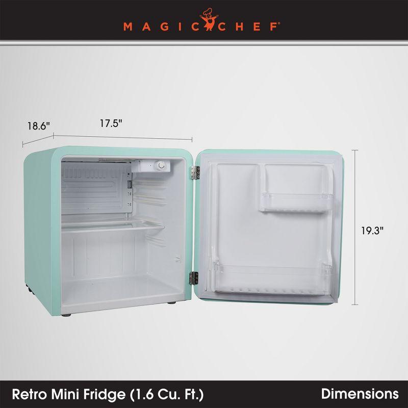 Magic Chef Magic Chef 1.6 Cubic Feet Retro Style Mini Fridge with Interior LED Light, Mint