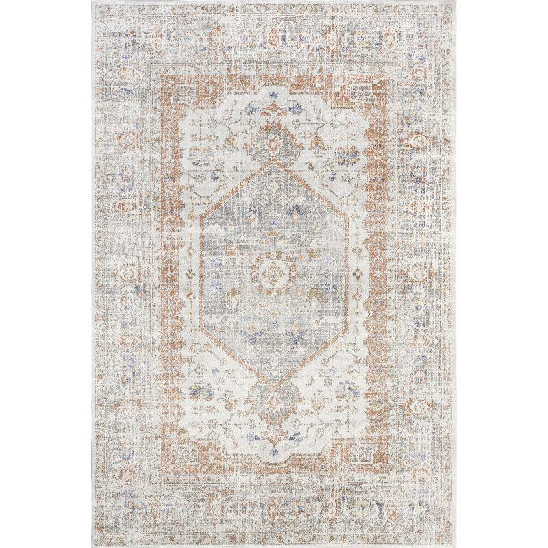 Elegant Silver Floral 10' x 14' Oval Synthetic Area Rug