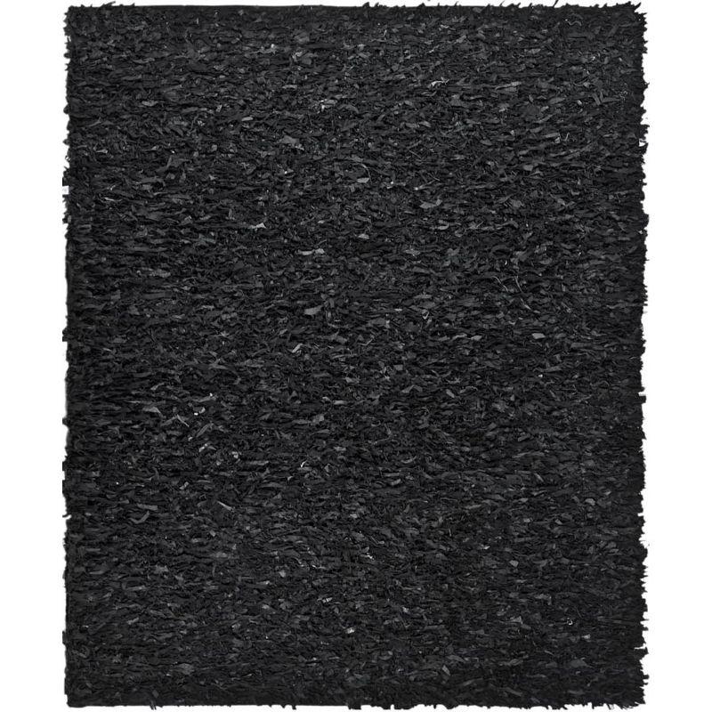 Leather Shag LSG511 Handwoven Area Rug - Black - 8'x10' - Safavieh