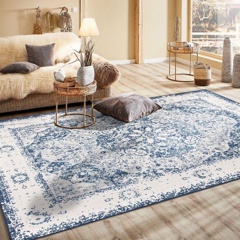 World Rug Gallery Vintage Oriental Distressed Medallion Blue 7'10" x 10' Area Rug