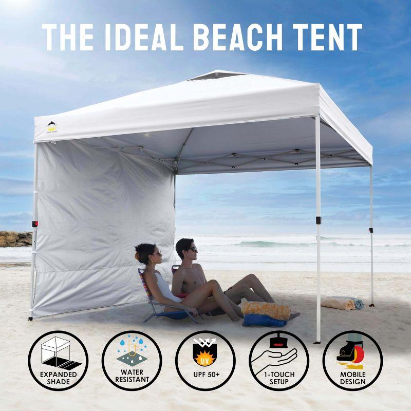 CROWN SHADES 8x8 Pop Up Canopy with 1 Side Wall - Beach Tent with One Push Setup - Outdoor Sun Shade for Events, Parties