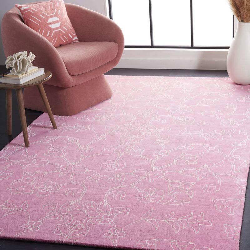Art Deco Pink Ivory Tufted Wool Silk Area Rug - 6' x 9'