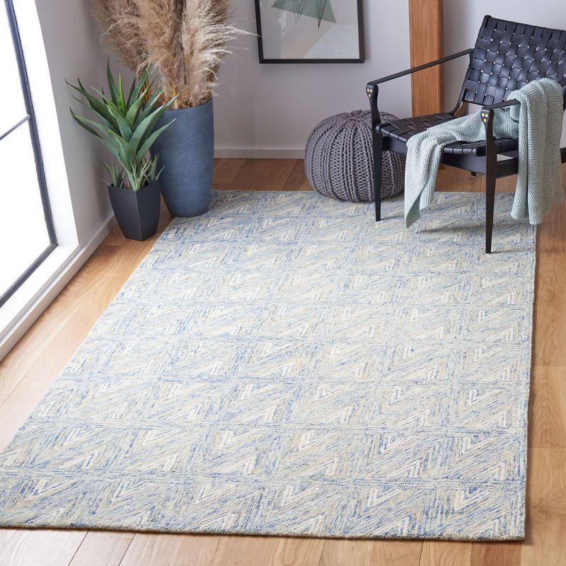 Blue and Beige Abstract Handmade Wool Area Rug 6' x 9'