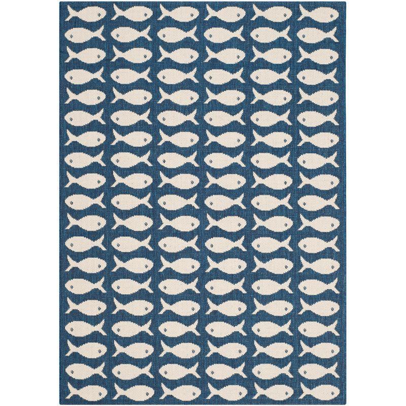 Courtyard CY6013 Power Loomed Indoor and Outdoor Accent Rug - Navy/Beige - 2'7"x5' - Safavieh