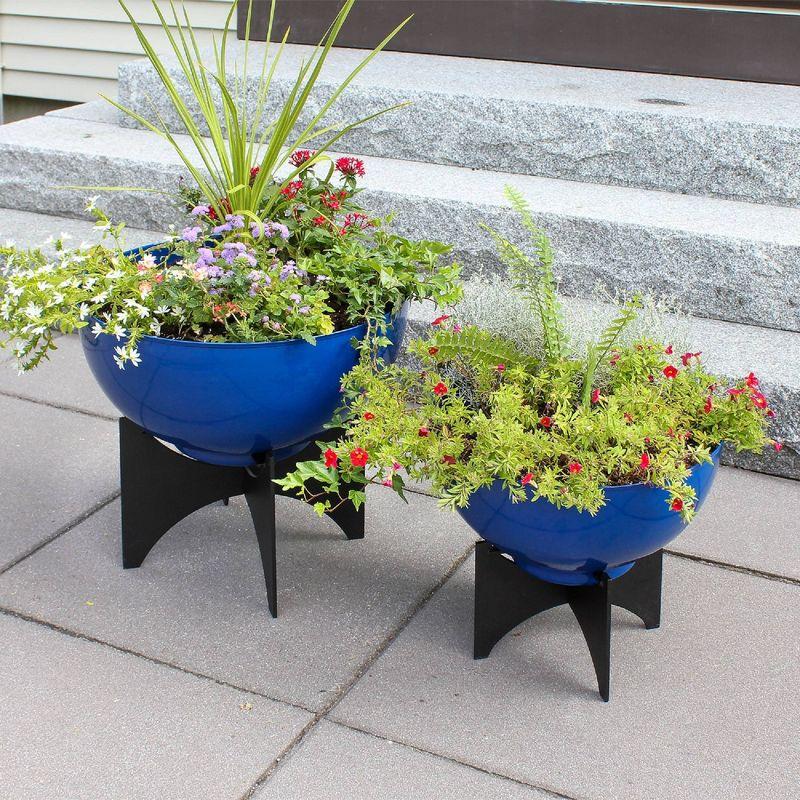 ACHLA Designs 16" Wide Planter Bowl Galvanized Steel with Black Wrought Iron Norma Plant Stand French Blue: No Assembly, Indoor/Outdoor Use