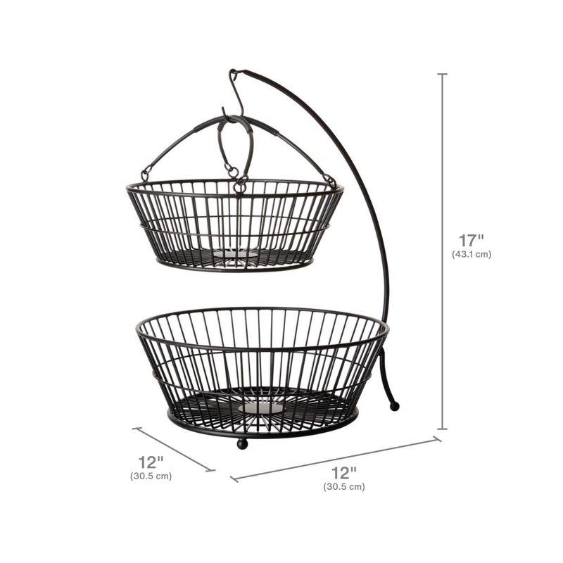 Black Iron 2-Tier Basket with Banana Hook