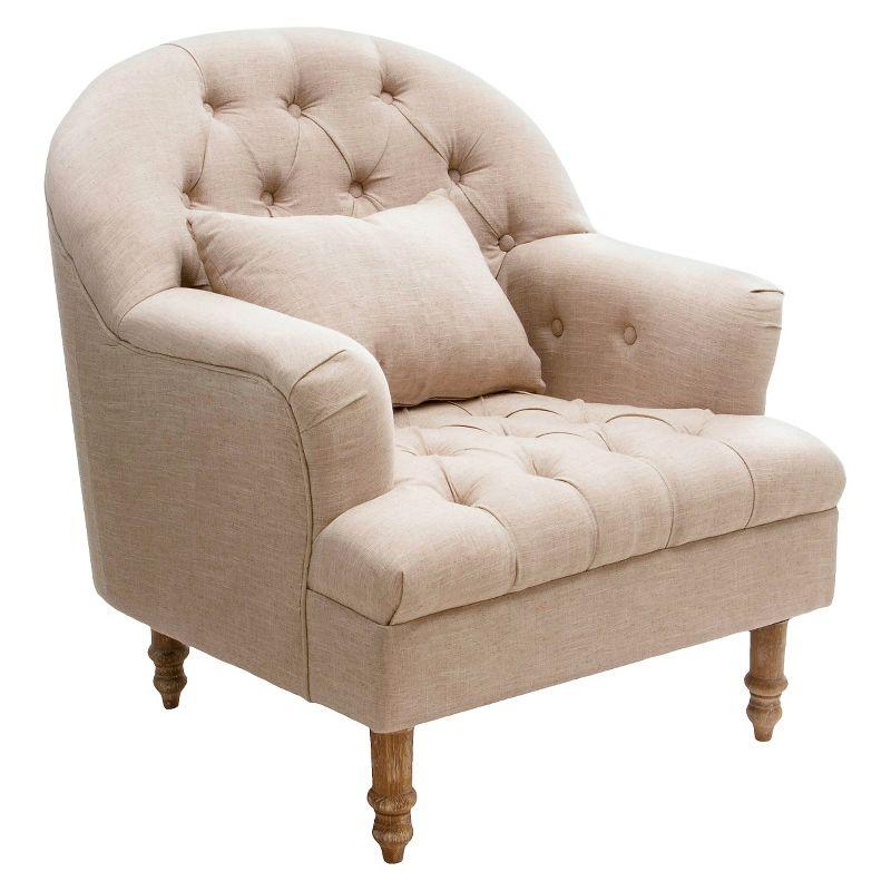 Anastasia Beige Tufted Club Chair with Weathered Oak Legs