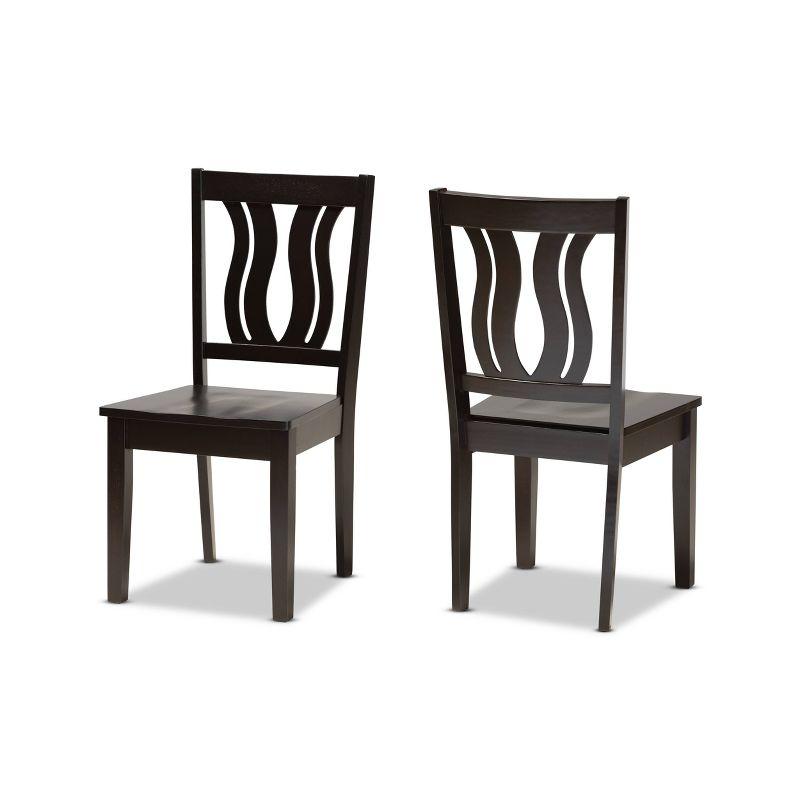 2pc Fenton Wood Dining Chair Set Brown - Baxton Studio: Geometric Back, Unupholstered, Malaysian Craft