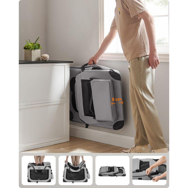 Feandrea 32 Inches Collapsible Soft Dog Crate, Portable Travel Dog Crate, Dog Carrier Kennel with Safety Zippers, Car, Travelling, Smoke Gray