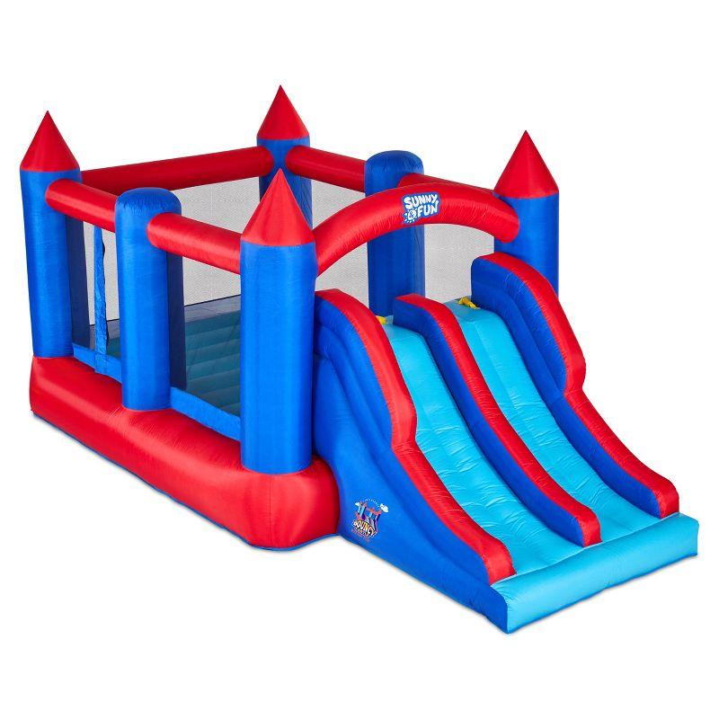 Sunny & Fun Blue and Red Inflatable Bouncy Castle with Dual Slide