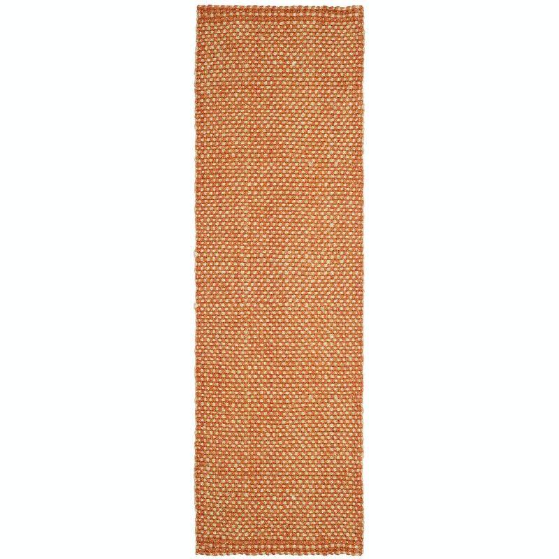 Rust and Natural Hand-Knotted Jute Runner Rug, 2'3" x 8'