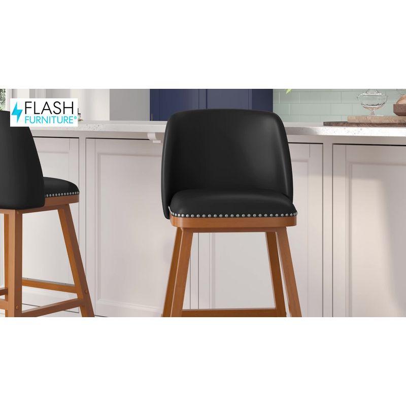 Flash Furniture 2 Pack Commercial Walnut Finish Wood Barstools with Nail Trim-Charcoal Faux Linen