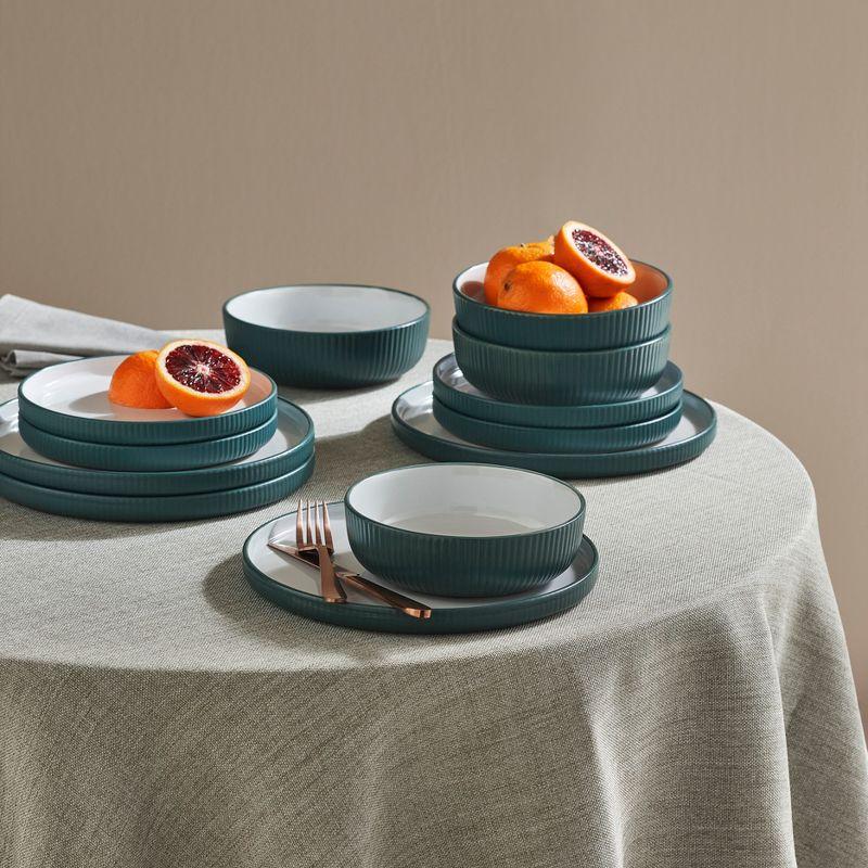 Green Ceramic Coastal 12-Piece Dinnerware Set, Service for 4