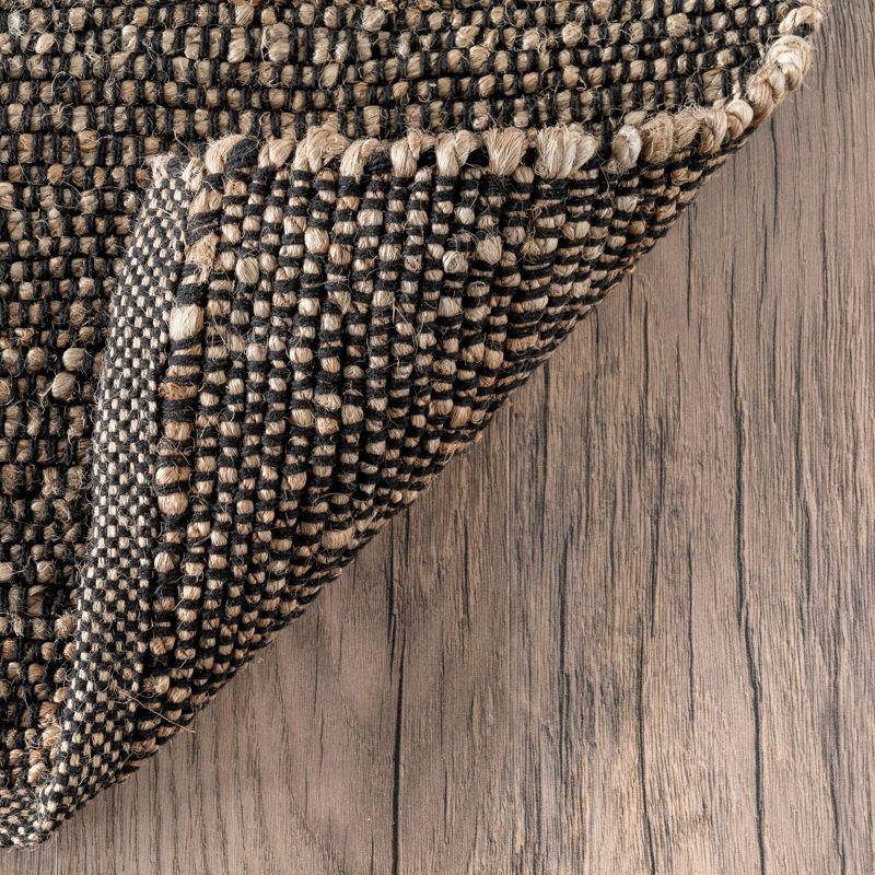 Nuloom 6x9 Elfriede Jute & Cotton Hand Woven Indoor Area Rug, Charcoal, Solid Rustic Farmhouse Style Natural Fiber Bedroom, Living Room,