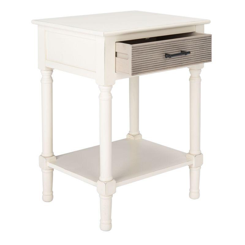 Farmhouse Chic Distressed White and Greige Wood Accent Table with Storage