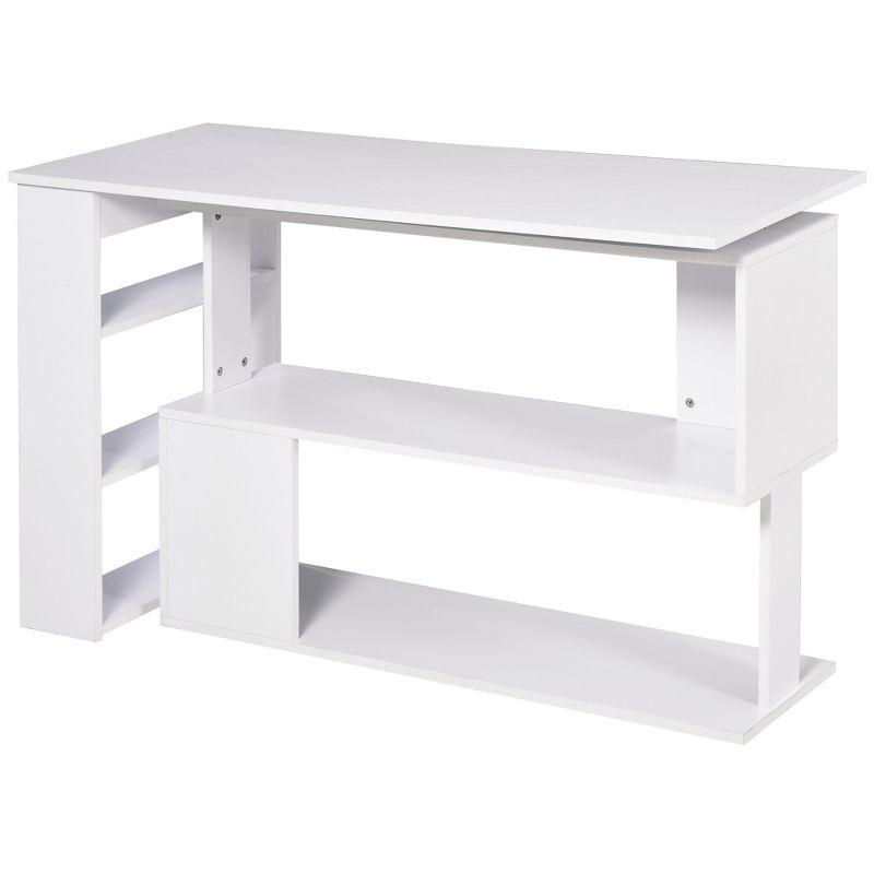 White Wood L-Shaped Rotating Corner Desk with Shelves