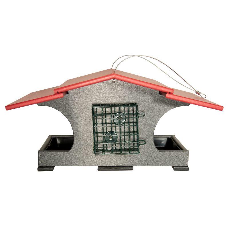 JCs Wildlife Gray Hopper and Suet Feeder with Cardinal Red Roof