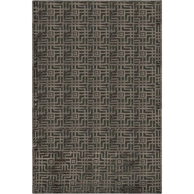 Candie Hand Knotted Viscose/Wool/Cotton Geometric Rug in Charcoal