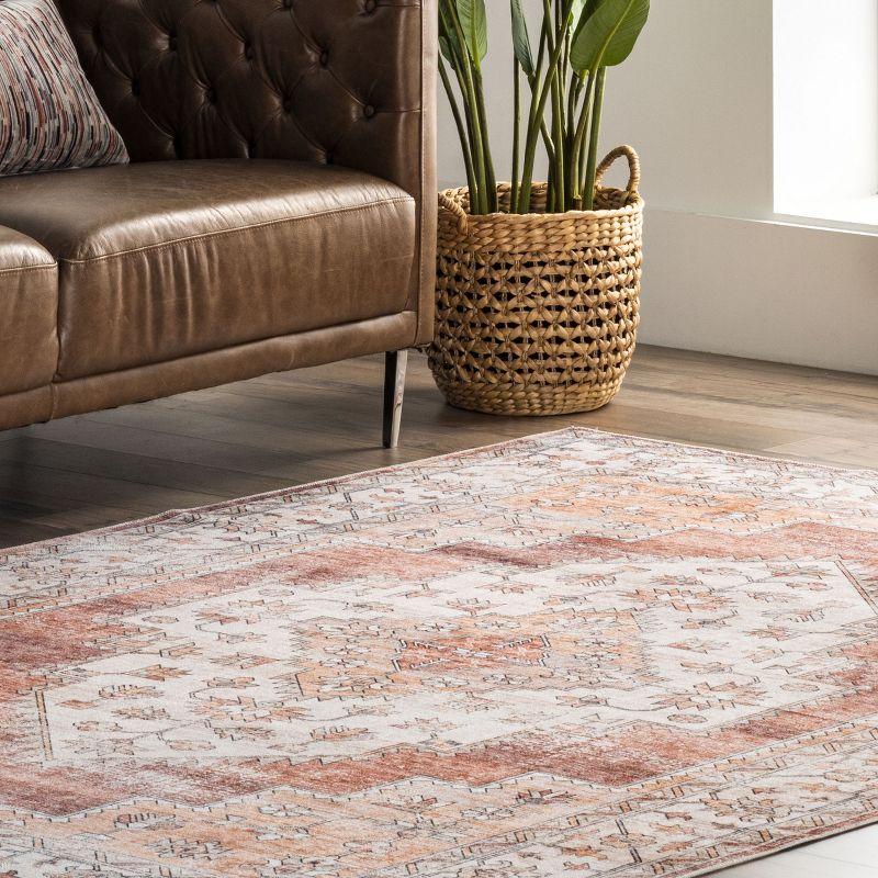 Rust Medallion Machine Washable Runner Rug