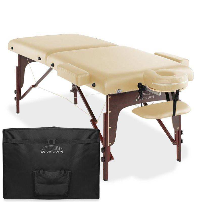 Saloniture Professional Portable Lightweight Bi-Fold Massage Table with Reiki Panels - Cream