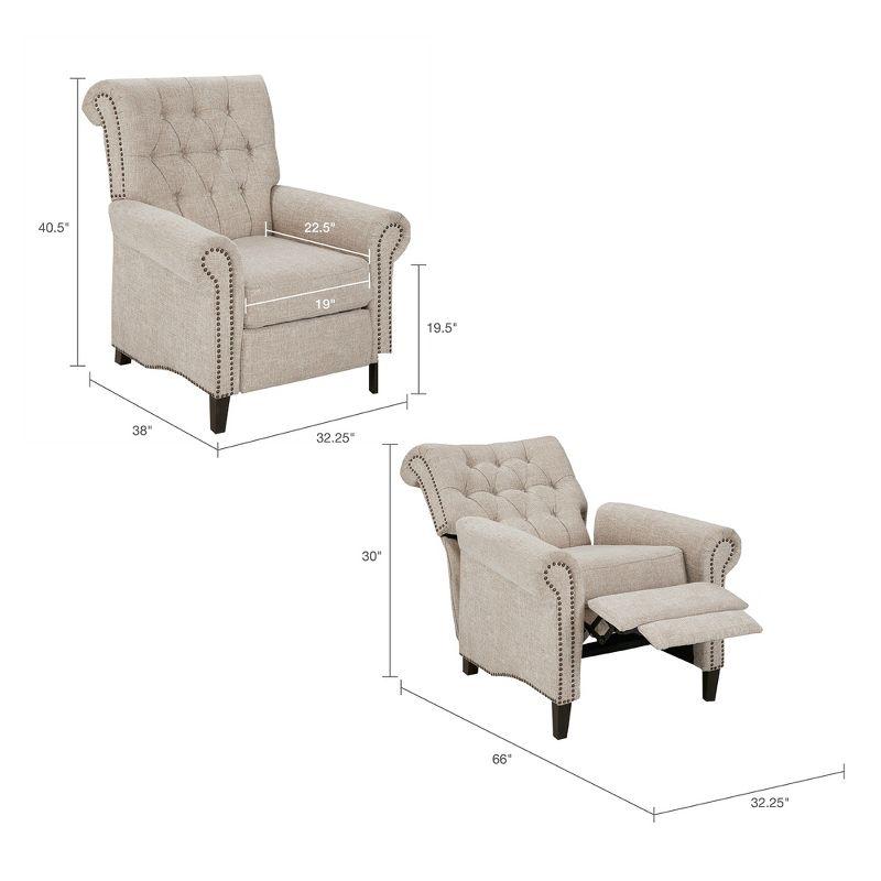 Madison Park Zak Recliner Chair Cream : Polyester Upholstery, Wood Legs, Foam Fill, Spot Clean
