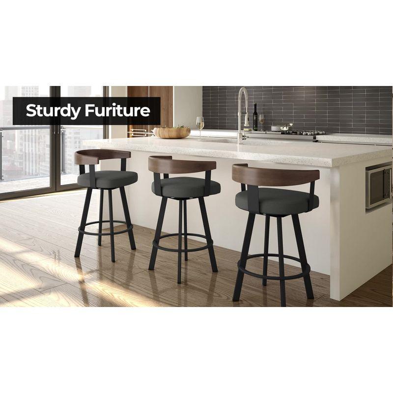 Amisco Browser Barstool: Faux Leather, Oval Back, Steel Frame, Fixed Height 30"