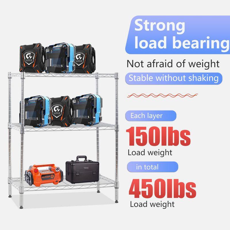 FDW Shelf Shelving Pantry Storage Cabinet Heavy Duty 3 Tier Metal Storage Shelf 450 lbs Total Capacity Adjustable Feet Easy Assembly (Chrome)