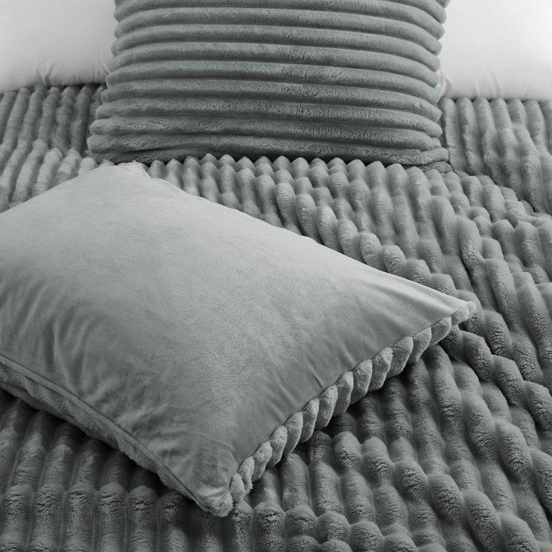 Peace Nest Flannel Fleece Plush Fuzzy Comforter Set Fluffy Bedding Set with 2 Pillowcases, Dark Grey, Queen