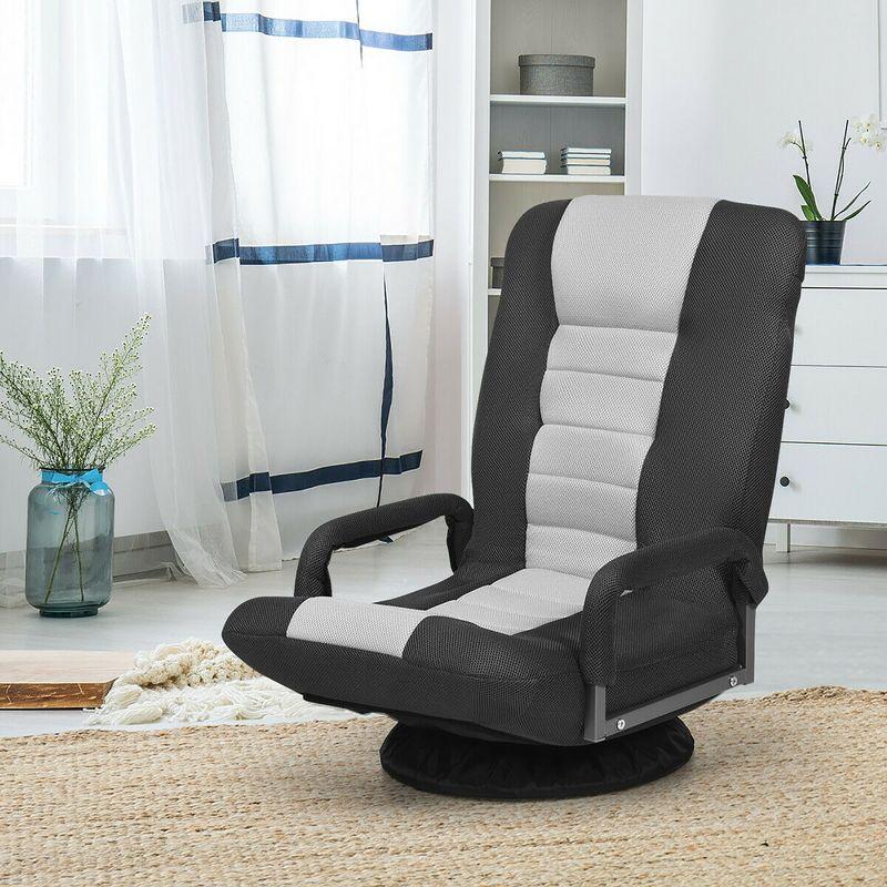 360-Degree Swivel Gaming Floor Chair with Foldable Adjustable Backrest Grey