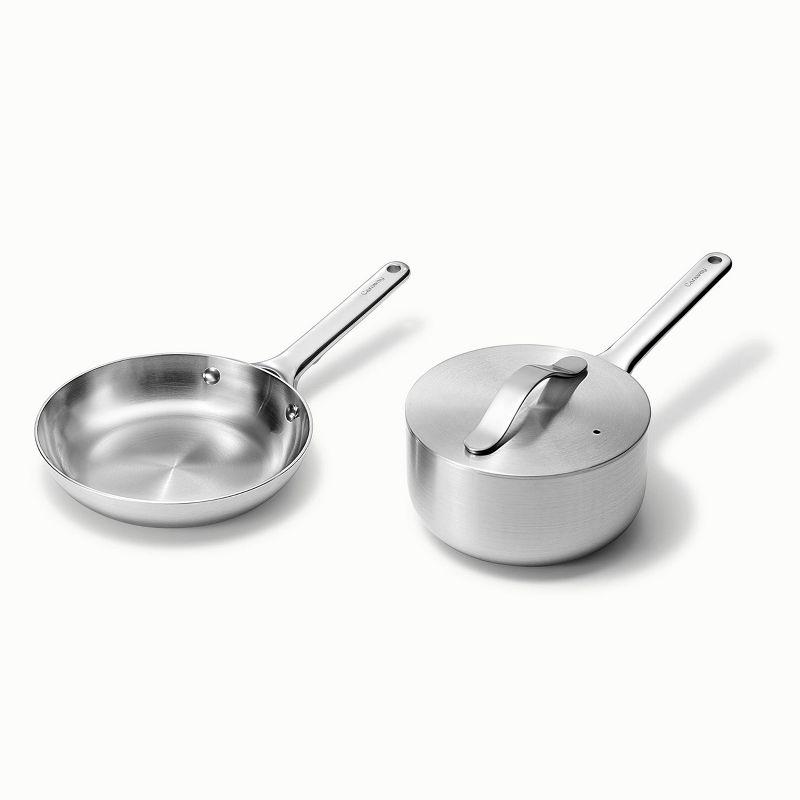 Caraway Home 4pc Stainless Steel Mini Fry Pan and Mini Sauce Pan Set: Non-Toxic Cookware, Induction Compatible