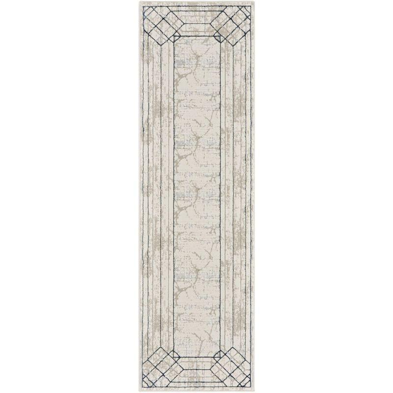 Ivory and Taupe Abstract Geometric Runner Rug