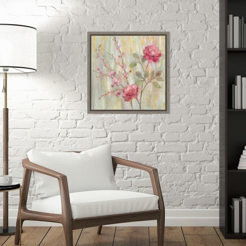 Amanti Art Contemporary Chinoiserie (Roses) by Silvia Vassileva Canvas Wall Art Print Framed 16 x 16-in.