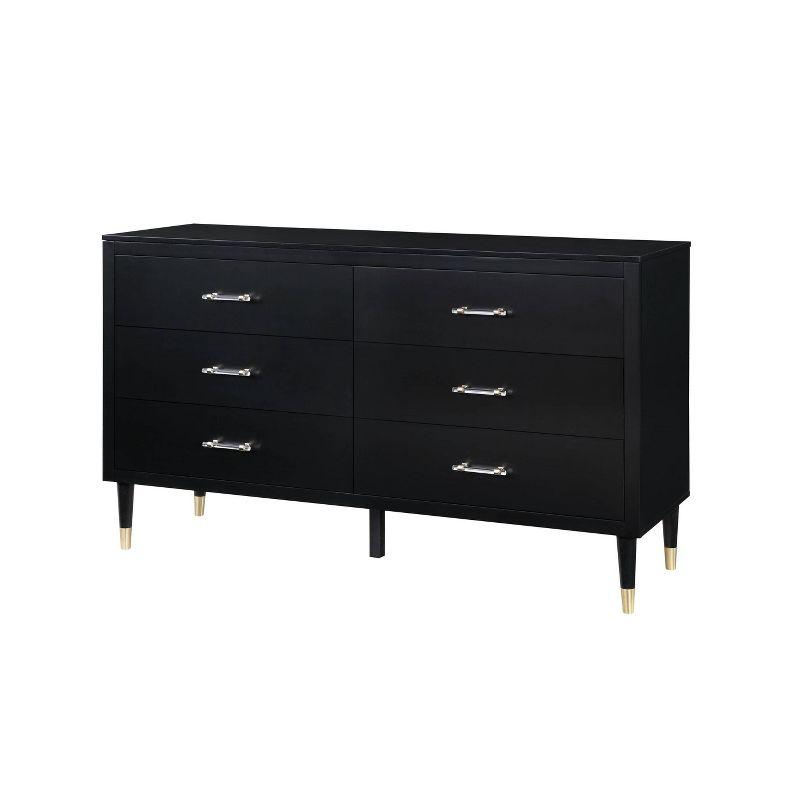 Stanton Black 64" Glam 6-Drawer Dresser with Gold Accents