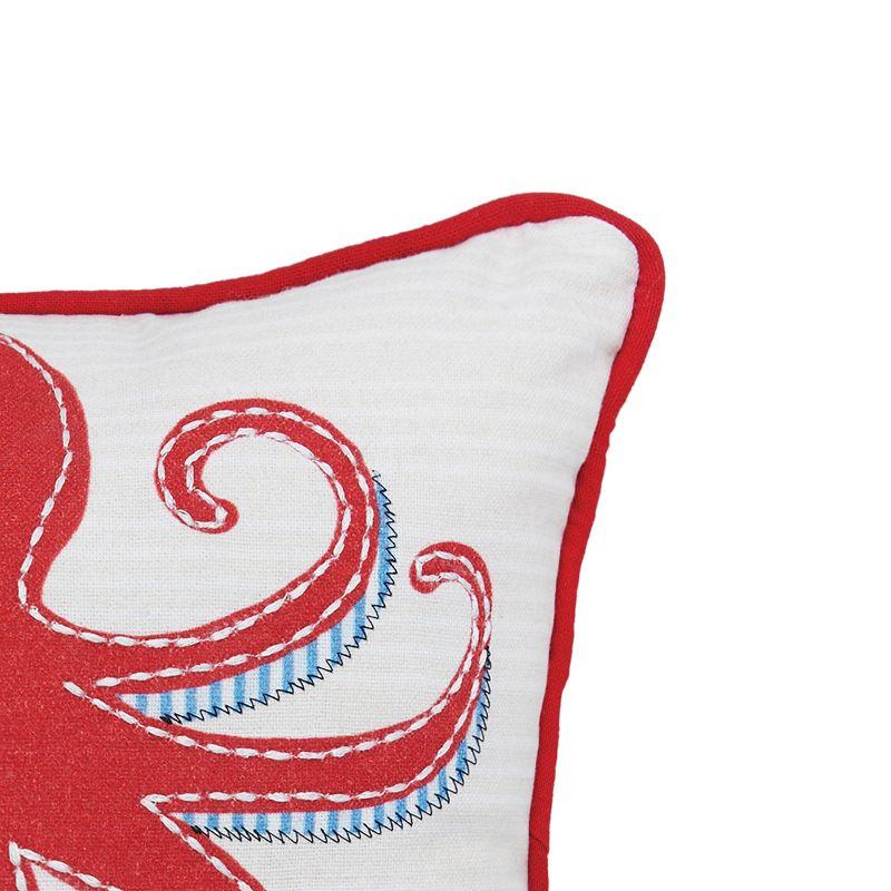 Octopus Seaside Printed and Applique Cott0n Petite Size Accent Throw Pillow