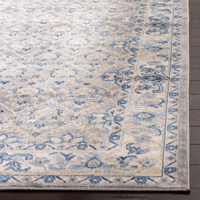 Elegant Square Light Grey & Blue Synthetic Area Rug, 6'7"