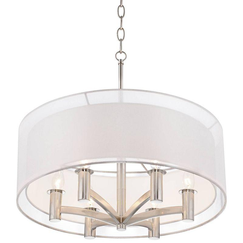 Possini Euro Design Brushed Nickel Pendant Chandelier 22" Wide Modern Double Shade 6-Light Fixture for Dining Room House Kitchen