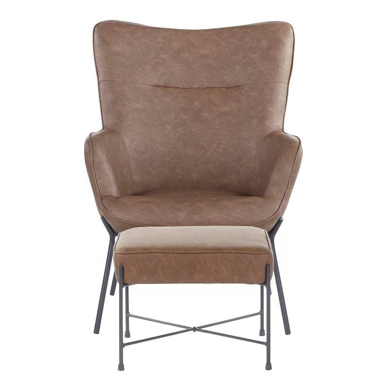 Espresso Faux Leather Industrial Lounge Chair with Metal Legs